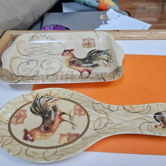 rooster spoon rest and tray set by Keller Charles 100percent melamine - Picture 1 of 7
